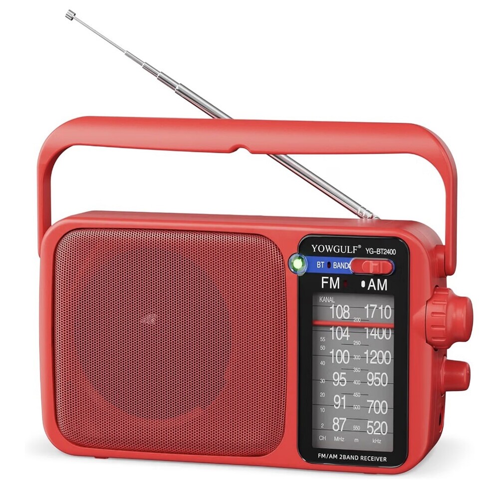 Red YOWGULF YG-BT2400 AM/FM Portable Radio Bluetooth Headphone Jack